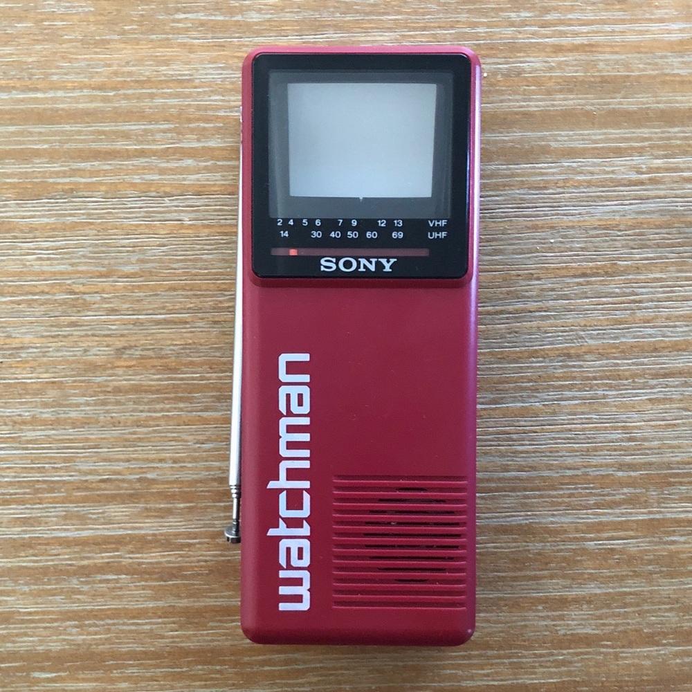 Red Sony Watchman Handheld Portable TV Television 1986 Vintage 80s Technology